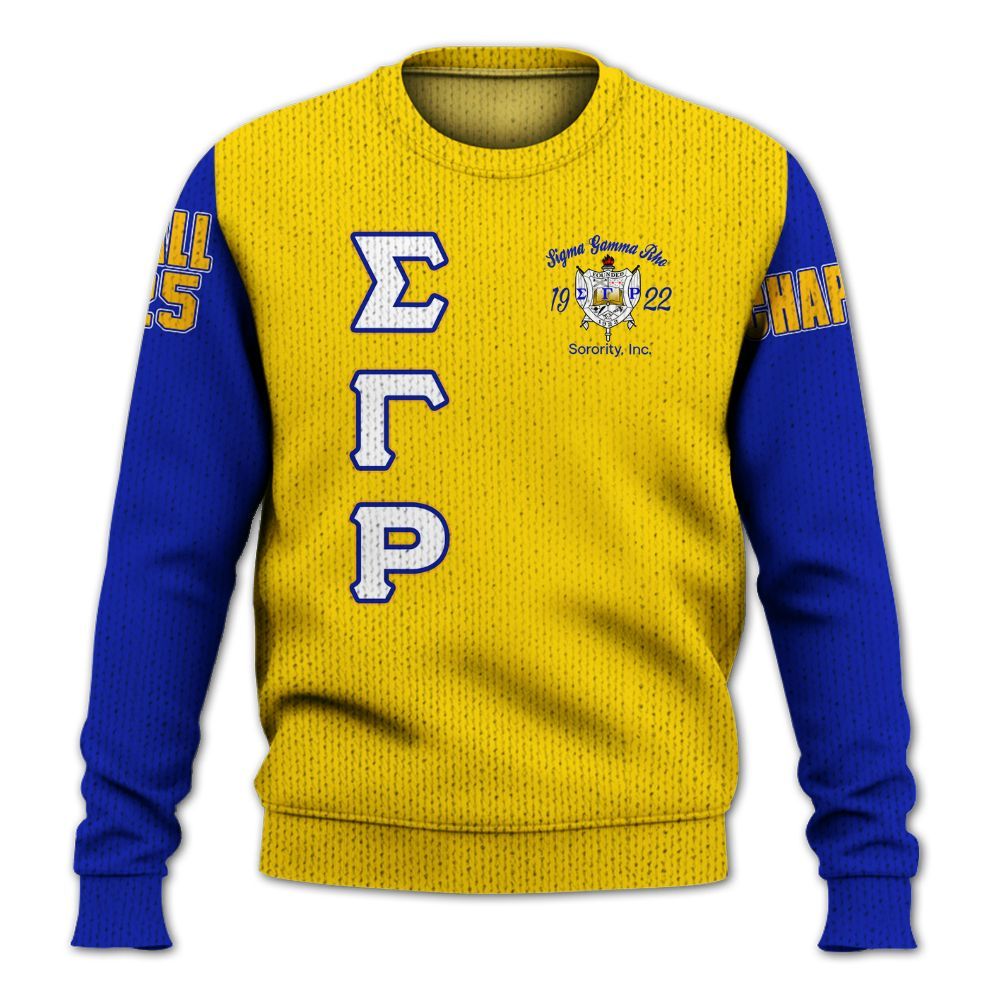 Ireishprint Sigma Gamma Rho Custom Chapter Shirt, Gold Duo RHoyal Blue Style 1922 Sorority Knitted Sweater