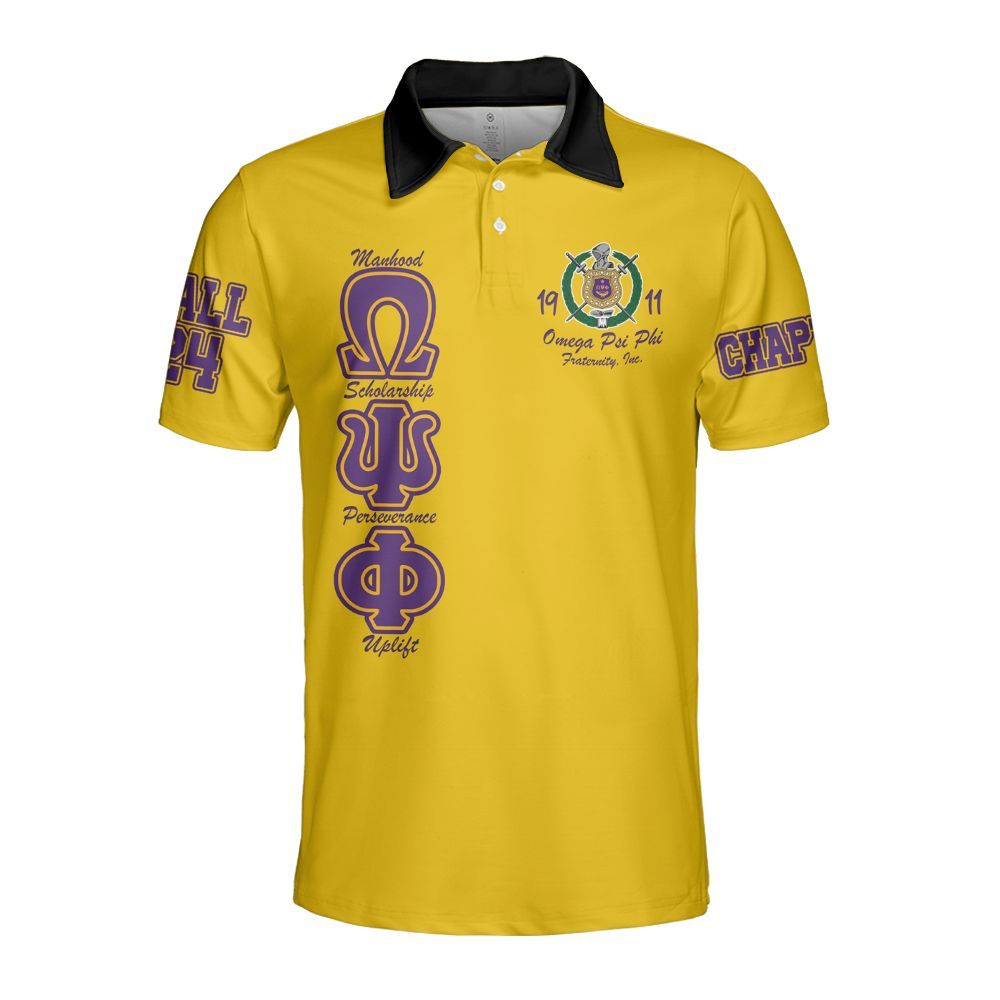 Ireishprint ΩΨΦ Custom Chapter Polo Shirt, Personalized Yellow Polo Shirt ΩΨΦ Fraternity Polo Shirt
