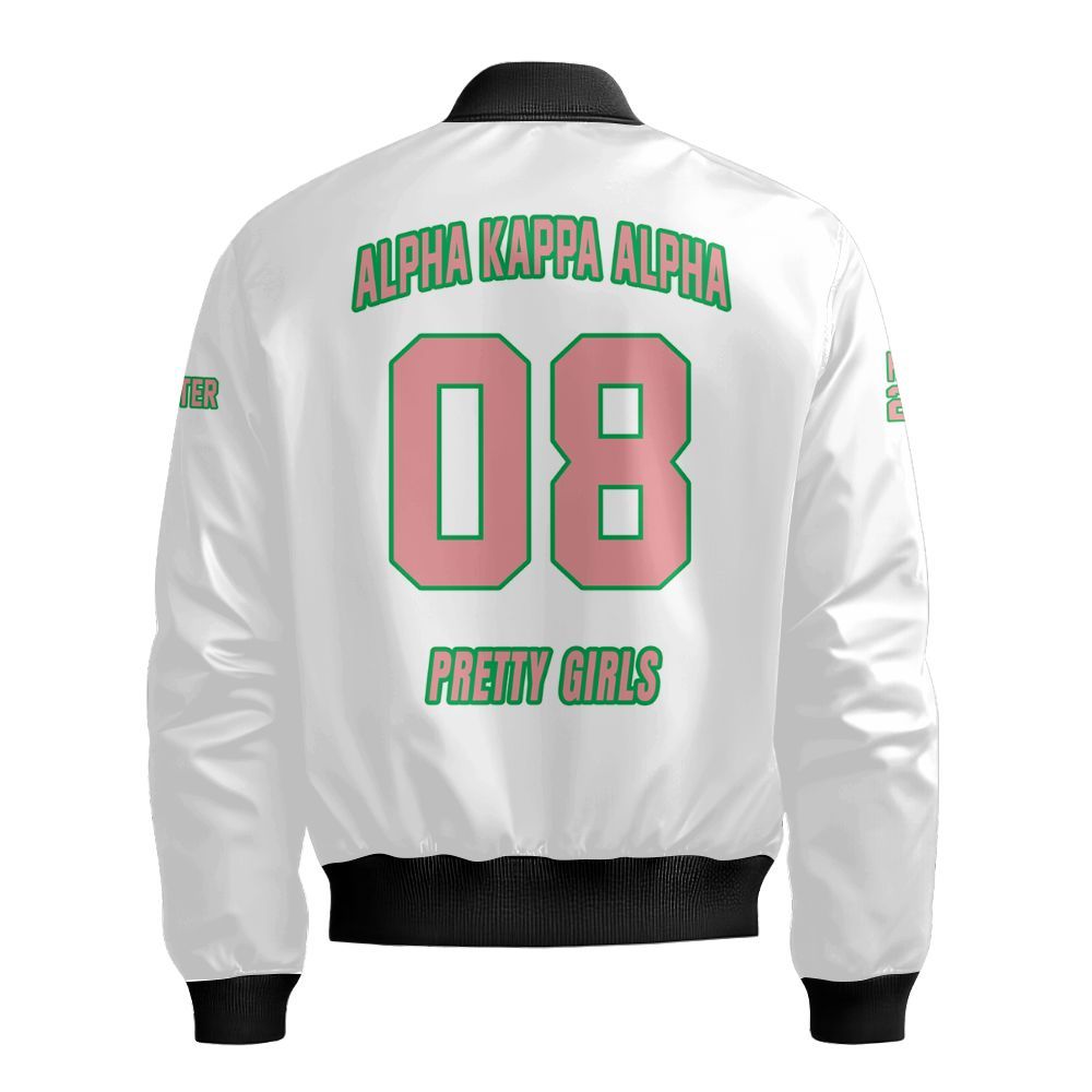 Ireishprint  A.K.A Custom Chapter Crop Shirt, Personalized White Salmon Pink Since 1908 Sorority Bomber Jacket