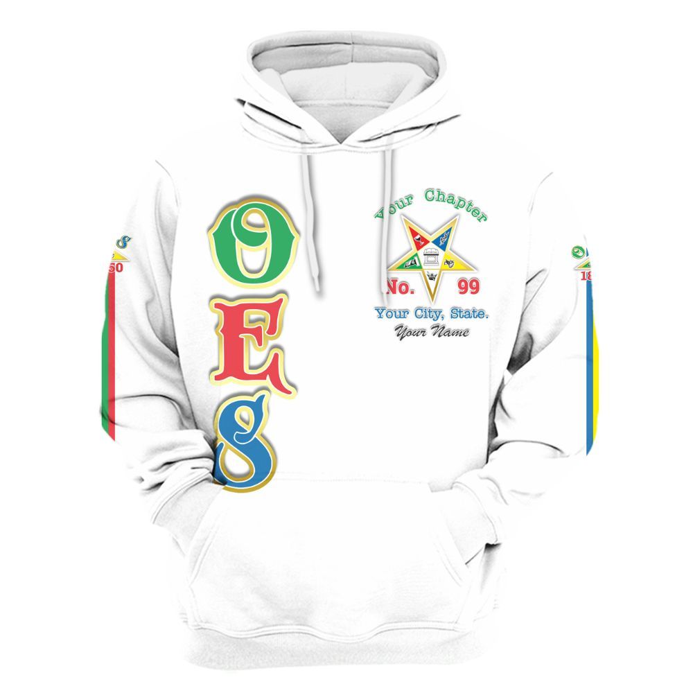 Ireishprint OES Custom Legacy Shirt, White Multicolor Line Emblem Order Of The Eastern Star OES Hoodie