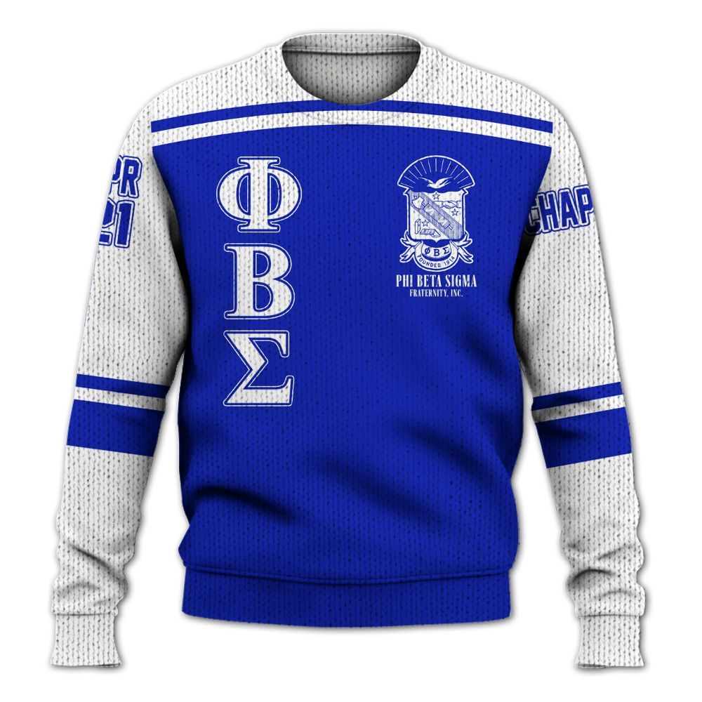Ireishprint ΦΒΣ Custom Chapter Shirt, Personalized White Sleeves Royal Blue Shirt 1914 Fraternity Knitted Sweater