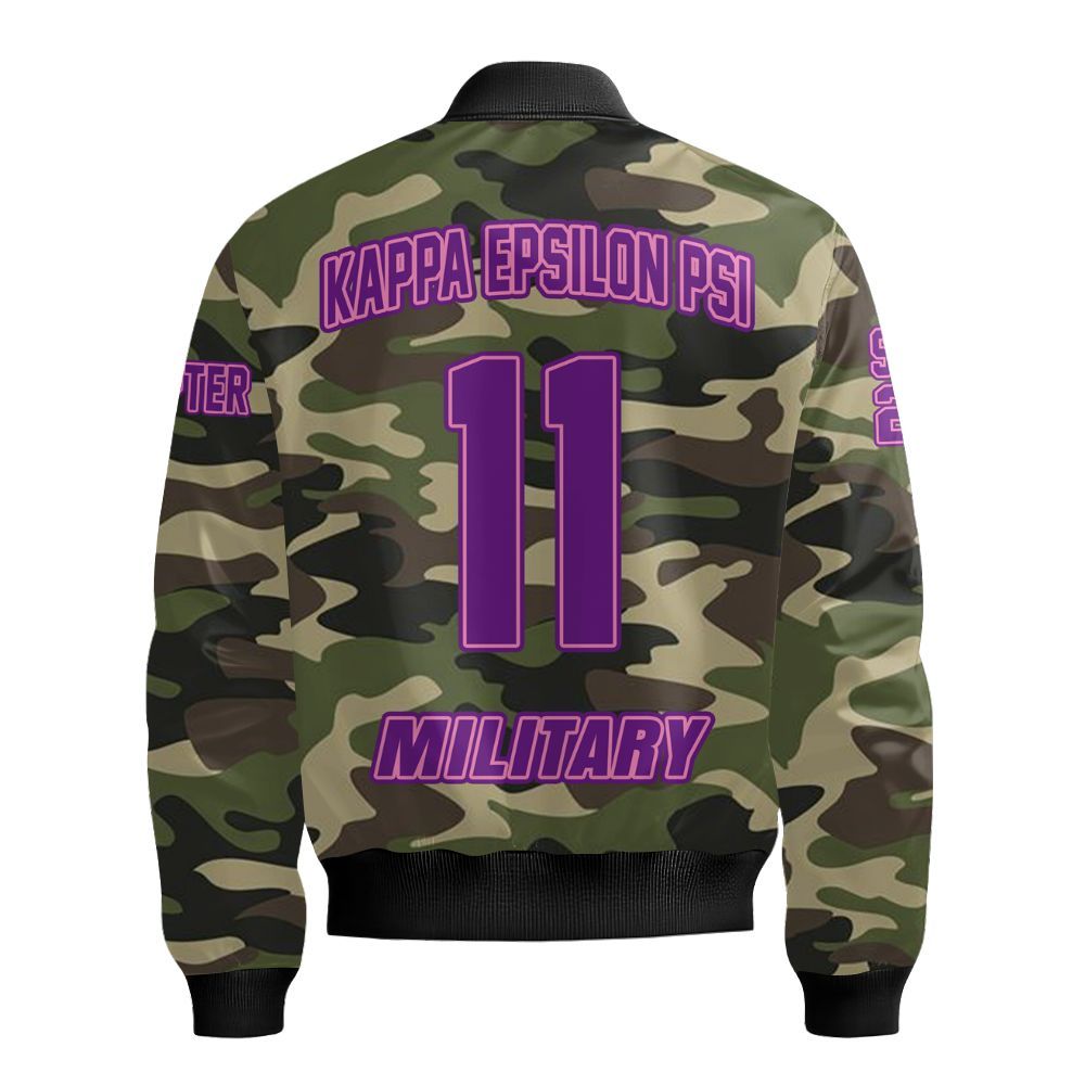 Ireishprint Kappa Epsilon Psi Military Custom Chapter Off Shoulder Sweatshirt, Personalized Camo Style Kappa Epsilon Psi Military Sorority Bomber Jacket