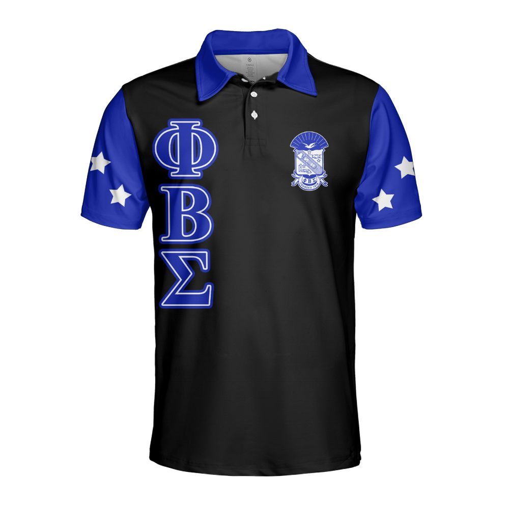 Ireishprint ΦΒΣ Polo Shirt, Three Stars Sigma Black Polo Shirt 1914 Fraternity Polo Shirt