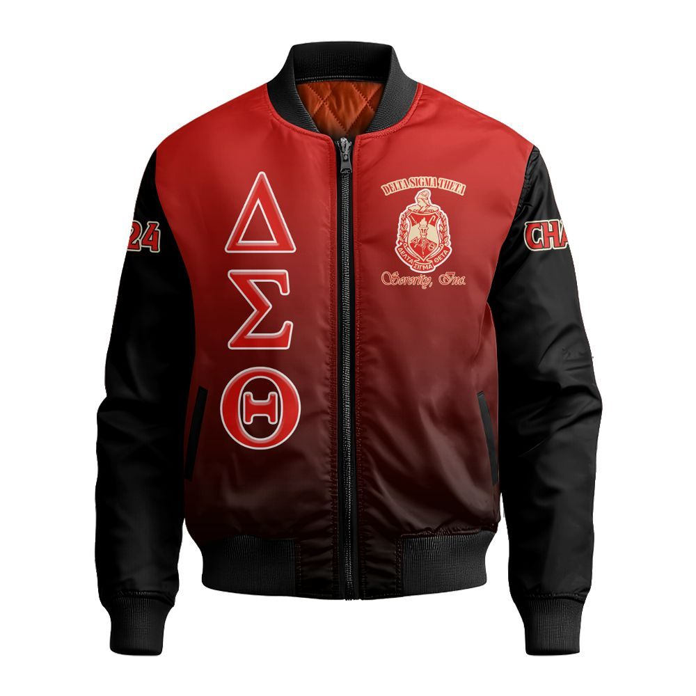 Ireishprint Delta Sigma Theta Custom Chapter Shirt, Detas Girl 1913 Crimson Gradient Delta Sigma Theta Sorority Bomber Jacket
