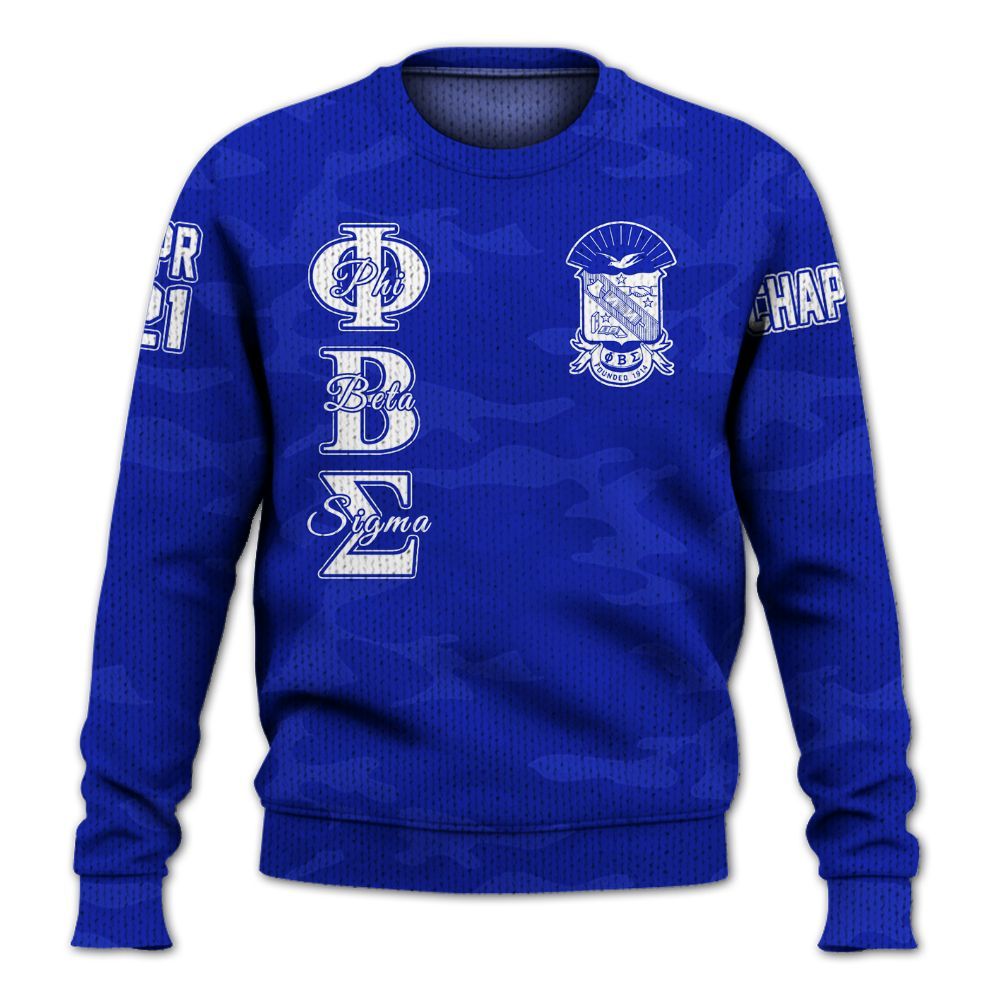 Ireishprint ΦΒΣ Custom Chapter Shirt, Personalized Camo Style Royal Blue Shirt 1914 Fraternity Knitted Sweater