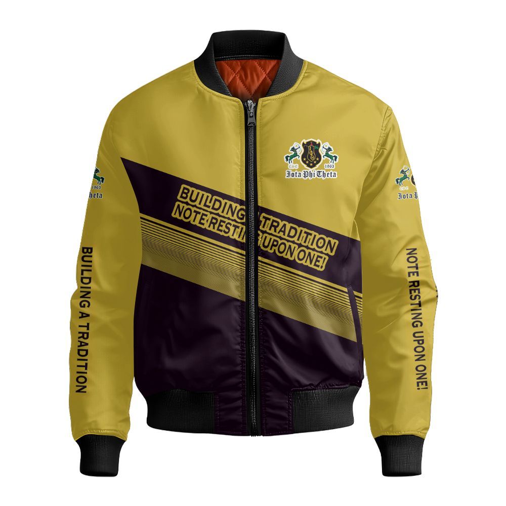 Ireishprint Iota Phi Theta Varsity Jacket, Charcoal Brown Gold Sleeves Inspired Traditional ΙΦΘ 1963 Fraternity Bomber Jacket