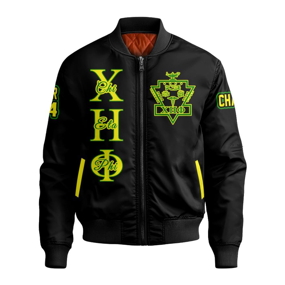 Ireishprint Chi Eta Phi Custom Chapter Varsity Jacket, Personalized Black Lemon Yellow Varsity Jacket Chi Eta Phi Sorority Bomber Jacket