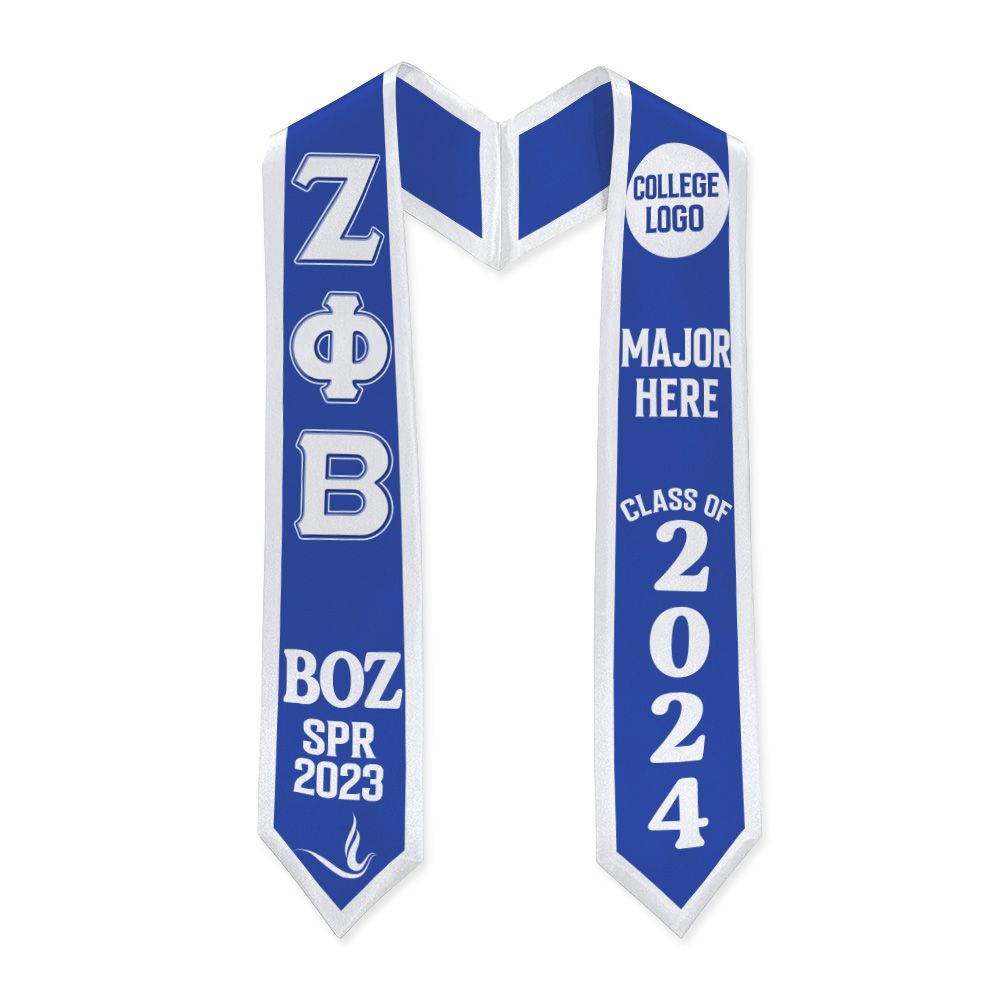 Ireishprint Zeta Phi Beta Custom Your Logo Graduation Stole, Personalized Blue Color Graduation Stole Zeta Phi Beta Sorority