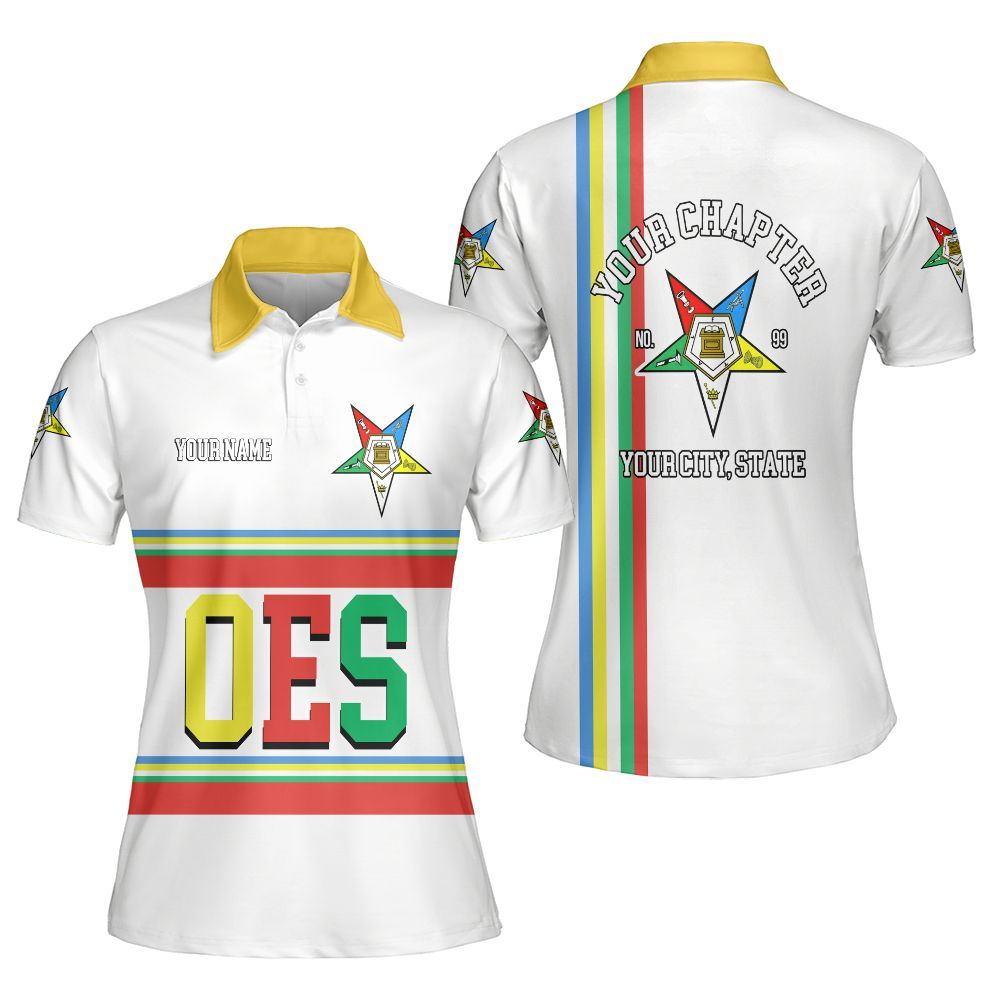 Ireishprint OES Custom Legacy Polo Shirt, White Line Emblem Order Of The Eastern Star OES Polo Shirt Sorority Polo Shirt