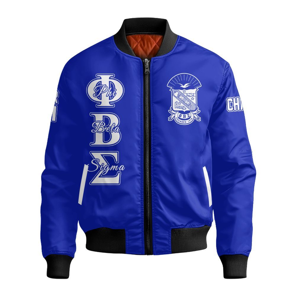 Ireishprint Phi Beta Sigma Custom Chapter Bomber Jacket, Personalized Royal Blue Bomber Jacket Phi Beta Sigma Fraternity Bomber Jacket