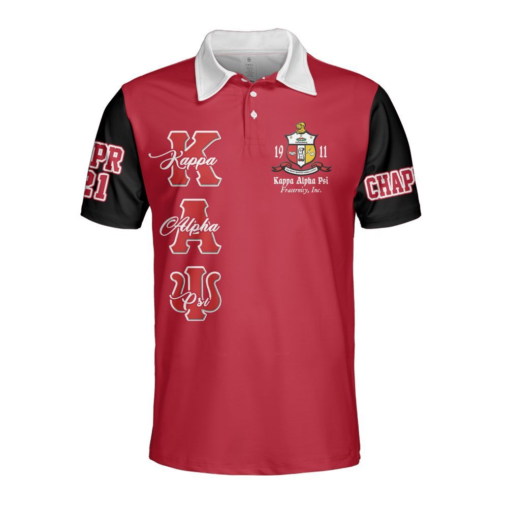 Ireishprint ΚΑΨ Custom Chapter Polo Shirt, Personalized Krimson Black Sleeve Kappa Polo Fraternity Polo Shirt