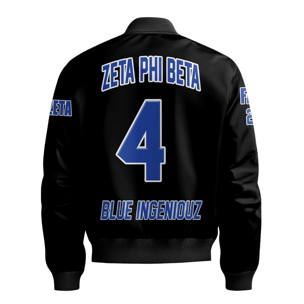 Ireishprint Zeta Phi Beta Custom Chapter Stitched Jacket, Personalized Black Zeta Phi Beta Sorority Embroidered Bomber Jacket