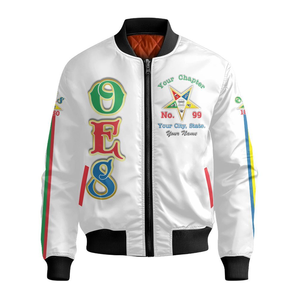 Ireishprint OES Custom Legacy Shirt, White Multicolor Line Emblem Order Of The Eastern Star OES Shirt Sorority Bomber Jacket
