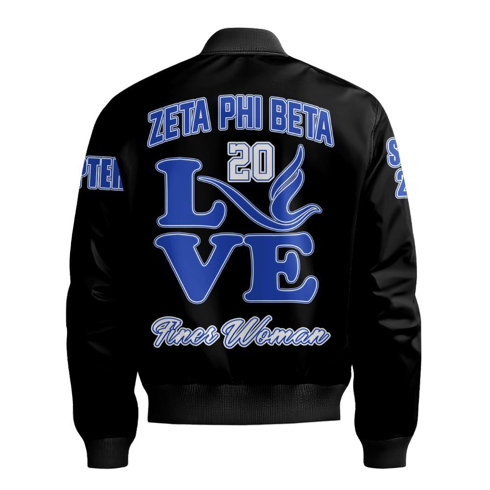 Ireishprint Zeta Phi Beta Custom Chapter Bomber Jacket, Personalized Love Zeta Dove Z Phi B Black Varsity Jacket 1920 Sorority Bomber Jacket