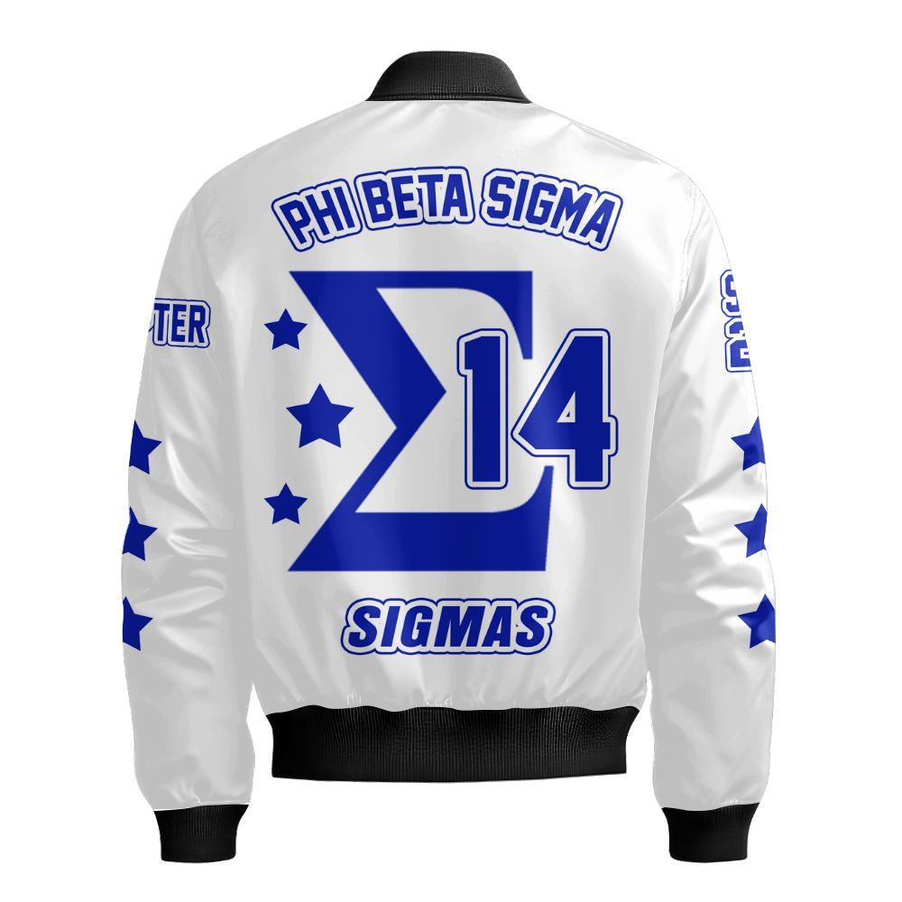 Ireishprint ΦΒΣ Custom Line Crossing Jacket, Personalized Three Stars White Royal Blue Jacket 1914 Fraternity Bomber Jacket