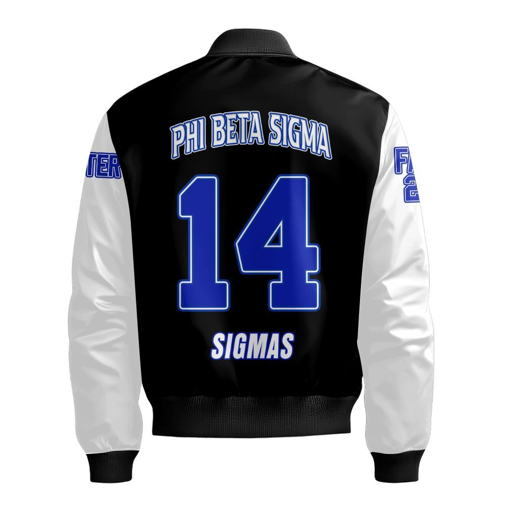 Ireishprint ΦΒΣ Custom Chapter Bomber Jacket, Personalized Black Jacket White Sleeve 1914 Fraternity Bomber Jacket