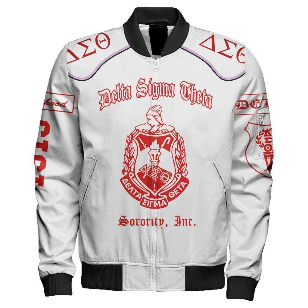 Woman Flower Delta Sigma Theta Sleeve Zip Bomber Jacket