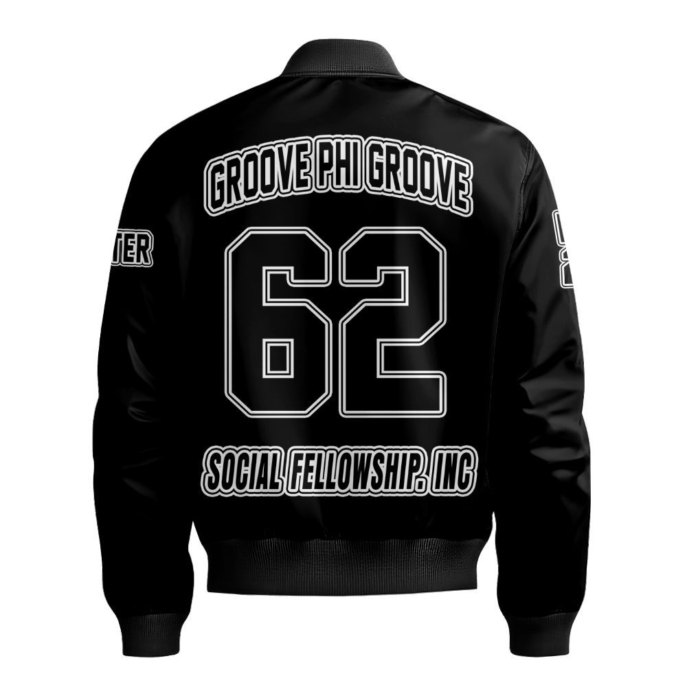 Ireishprint Groove Phi Groove Custom Chapter Stitched Jacket, Personalized White Black Stitched Jacket Groove Phi Groove Fraternity Bomber Jacket