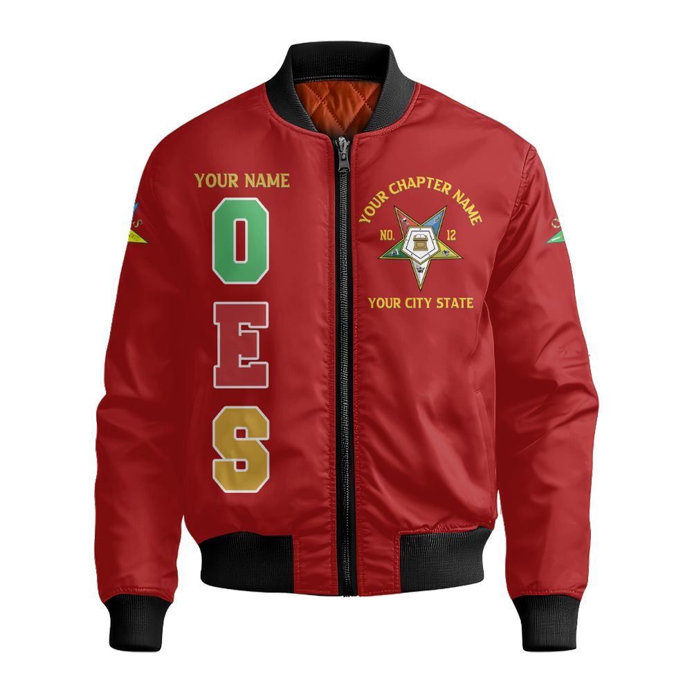 Ireishprint OES Custom Custom Legacy Polo Shirt, Customize Color Block Red Order Of The Eastern Star OES Sorority Bomber Jacket