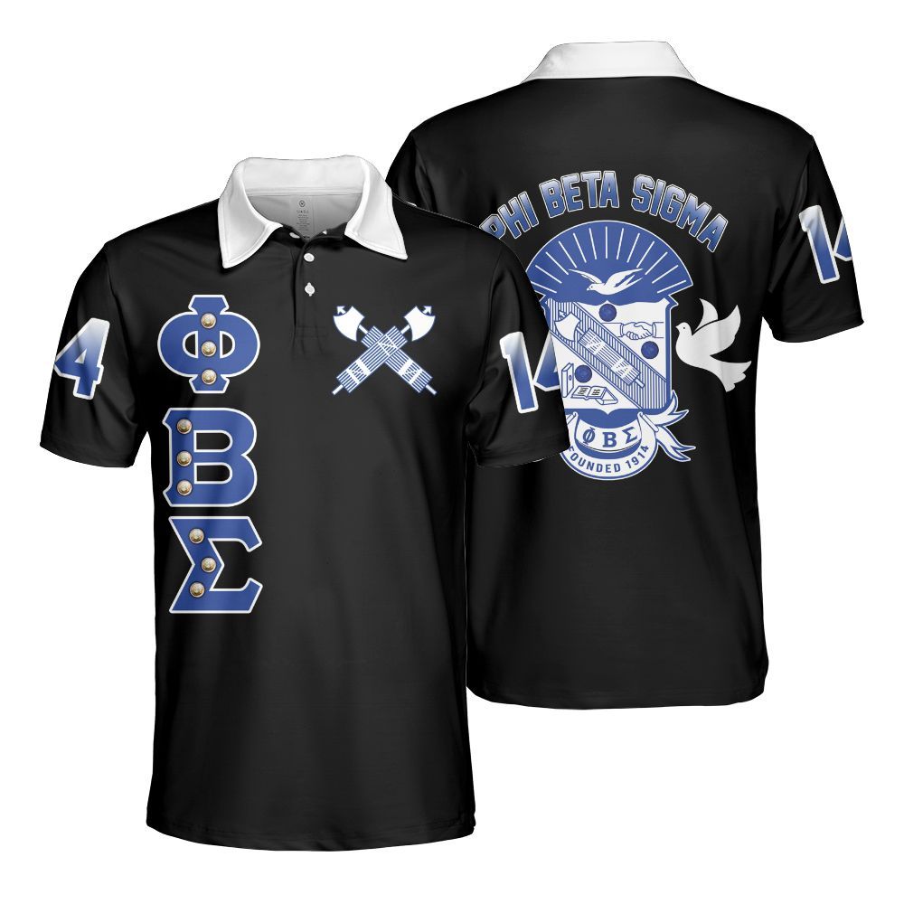 Ireishprint ΦΒΣ Polo Shirt, Dove Black Duo Royal Blue Style 1914 Fraternity Polo Shirt
