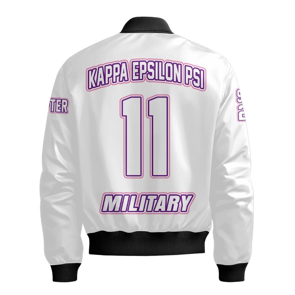 Ireishprint Kappa Epsilon Psi Military Custom Chapter Knitted Cardigan, Personalized White Kappa Epsilon Psi Military Sorority Bomber Jacket