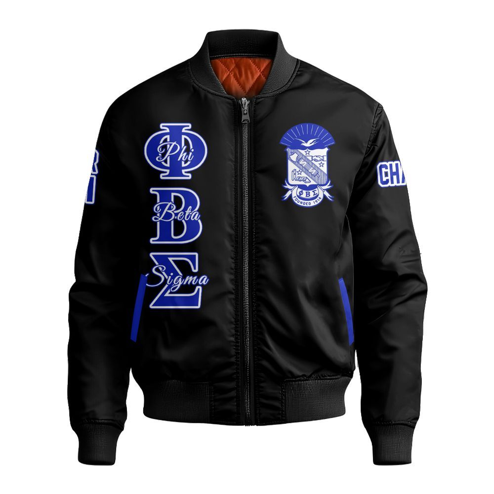 Ireishprint ΦΒΣ Custom Chapter Varsity Jacket, Personalized Black Royal Blue Jacket 1914 Fraternity Bomber Jacket
