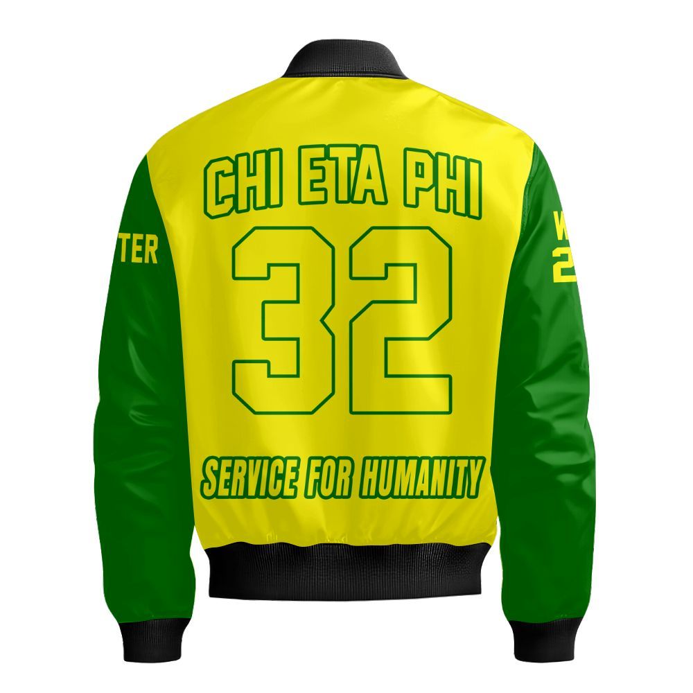 Ireishprint Chi Eta Phi Custom Chapter Varsity Jacket, Personalized Lemon Yellow Mix Pea Green Varsity Jacket Chi Eta Phi Sorority Bomber Jacket
