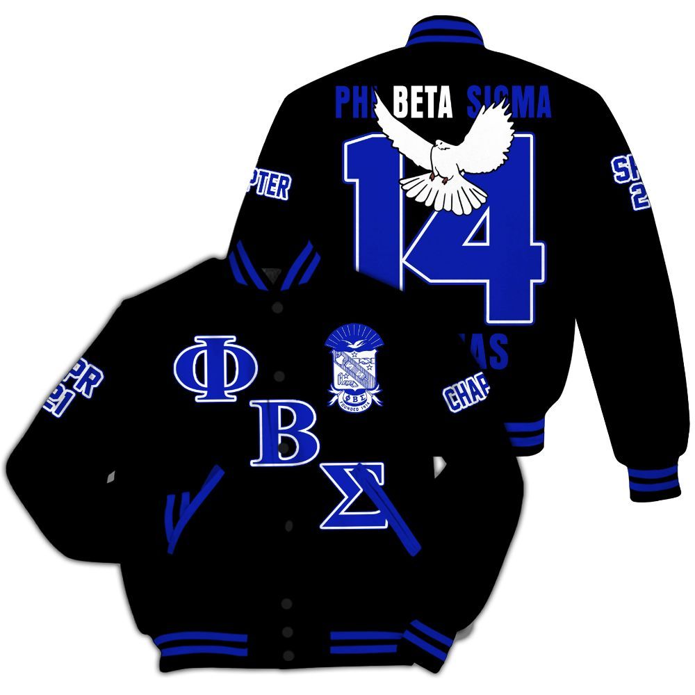 Ireishprint ΦΒΣ Custom Chapter Varsity Jacket, Personalized Dove Black Royal Blue Jacket ΦΒΣ Fraternity Jacket