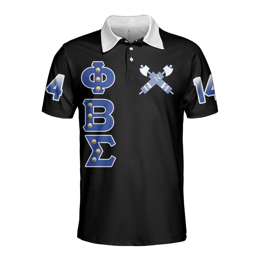 Ireishprint ΦΒΣ Polo Shirt, Dove Black Duo Royal Blue Style 1914 Fraternity Polo Shirt