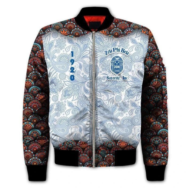 Zeta Phi Beta Mandala Girl Sleeve Zip Bomber Jacket
