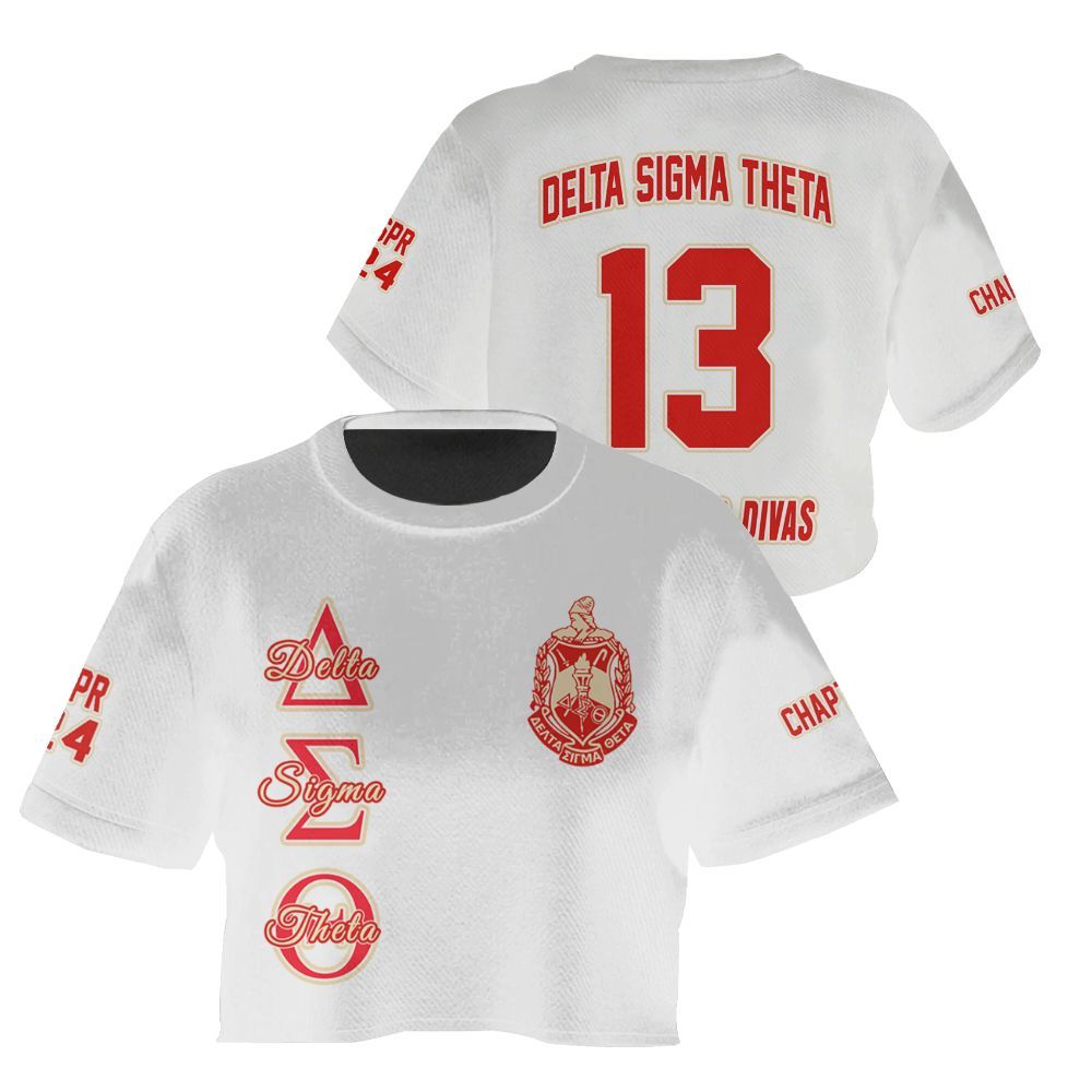 Ireishprint Delta Sigma Theta Custom Chapter Crop Shirt, Personalized White Crimson Delta Sigma Theta Since 1913 Sorority Crop Top 3D