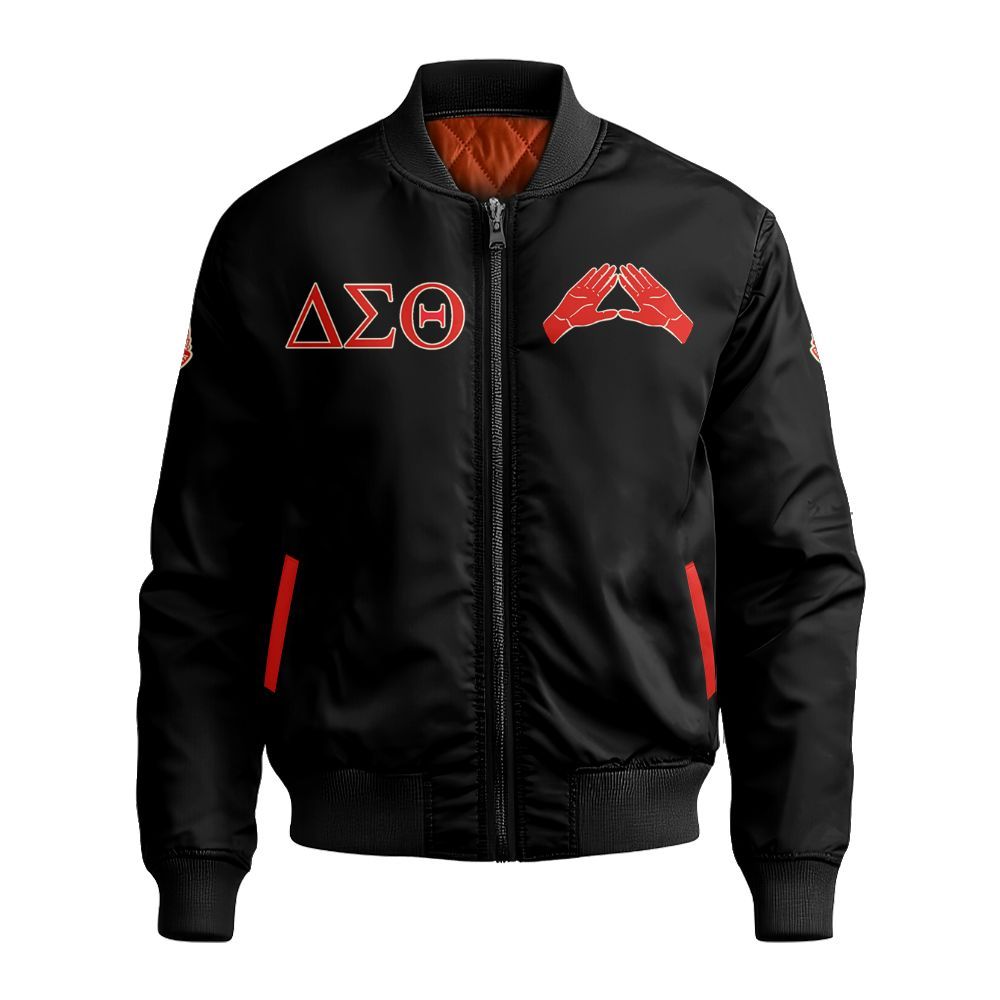 Ireishprint Delta Sigma Theta Custom Chapter Crop Shirt, Personalized Delta Elephant Hand Sign Black Delta Sigma Theta Sorority Bomber Jacket