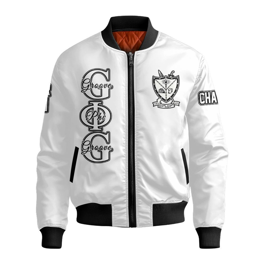 Ireishprint Groove Phi Groove Custom Line Crossing Jacket, Personalized Black White Jacket Groove Phi Groove Fraternity Bomber Jacket