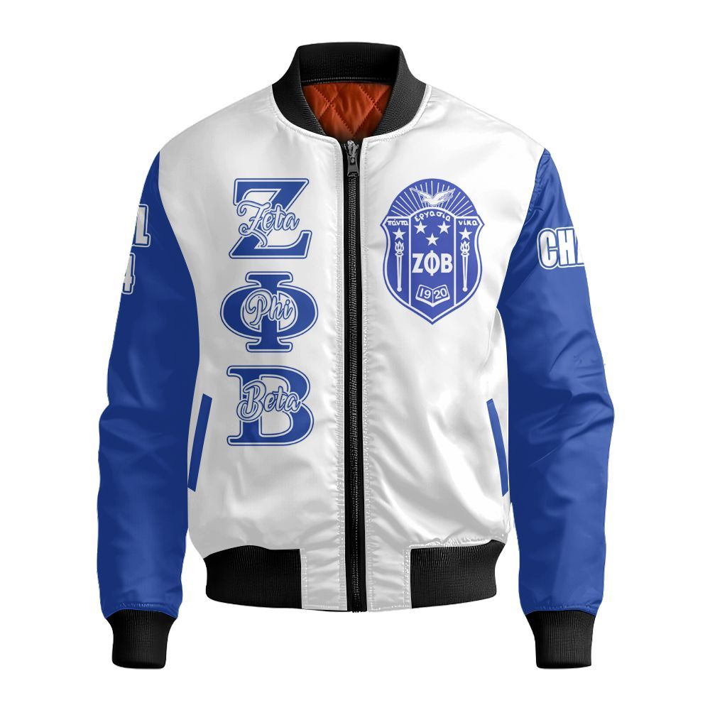 Ireishprint Zeta Phi Beta Custom Knitted Cardigan, Personalized White Knitted Cardigan Blue Sleeve Z Phi B 1920 Sorority Bomber Jacket