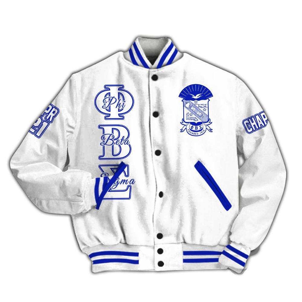 Ireishprint ΦΒΣ Custom Chapter Varsity Jacket, Personalized White Jacket ΦΒΣ Fraternity Jacket