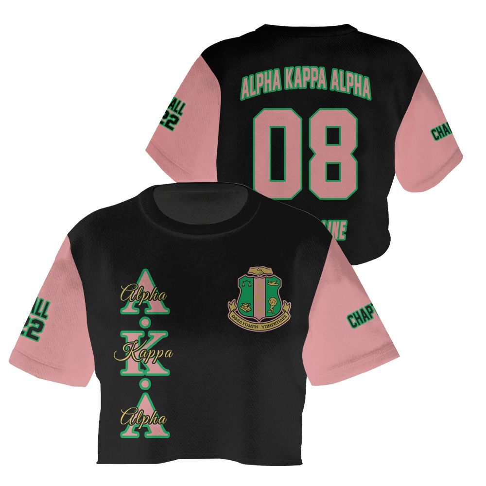 Ireishprint A.K.A Custom Chapter Crop Shirt, Personalized Black Mix Salmon Pink Sorority Crop Top