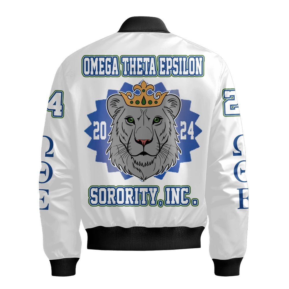 Ireishprint Omega Theta Epsilon Shirt, Lion Queen White Shirt Omega Theta Epsilon Sorority Bomber Jacket