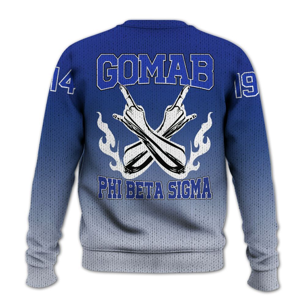 Ireishprint Phi Beta Sigma Shirt, ΦΒΣ Lettered Gradient Royal Blue Style 1914 Fraternity Knitted Sweater