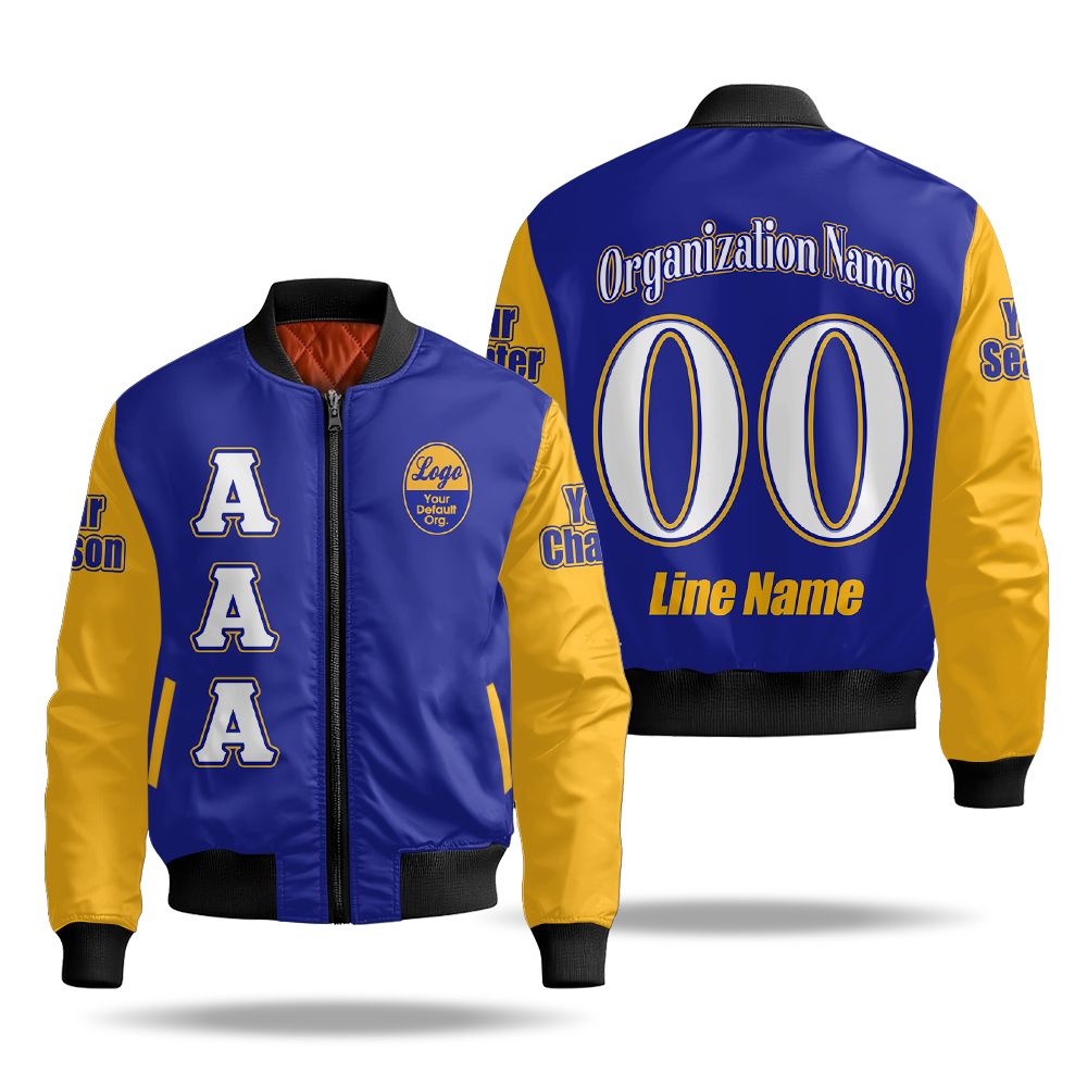 Custom Chapter Bomber Jacket, Sigma Gamma Rho RHoyal Blue Gold Sleeves Sisterhood 1922 Sorority Bomber Jacket