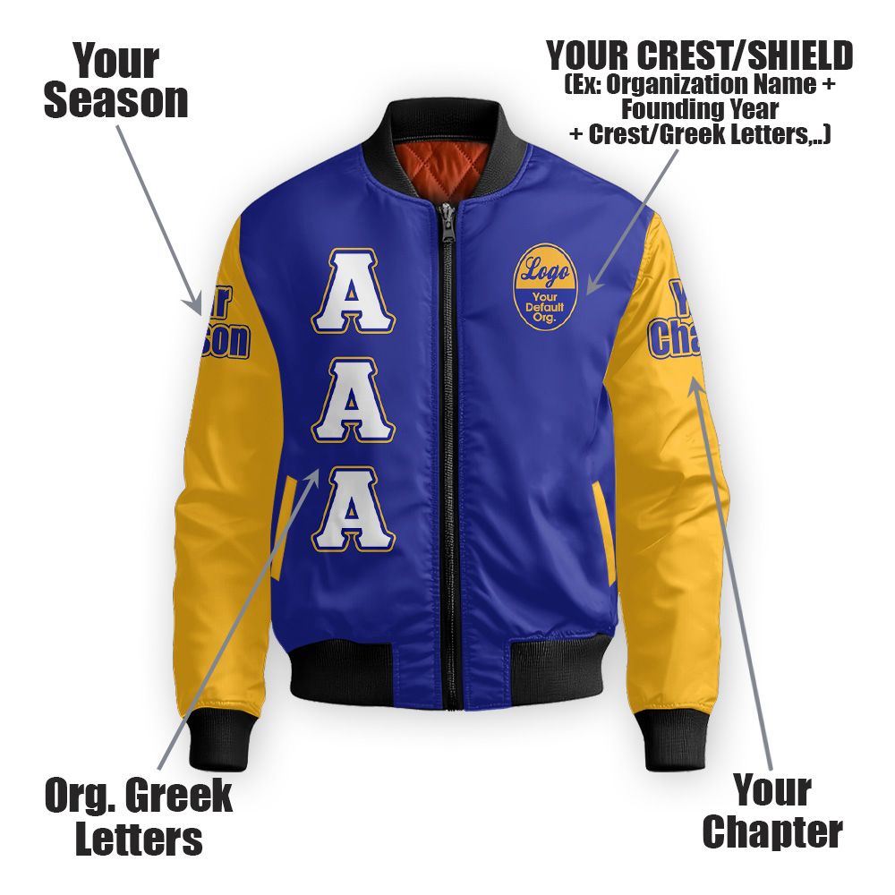Custom Chapter Bomber Jacket, Sigma Gamma Rho RHoyal Blue Gold Sleeves Sisterhood 1922 Sorority Bomber Jacket