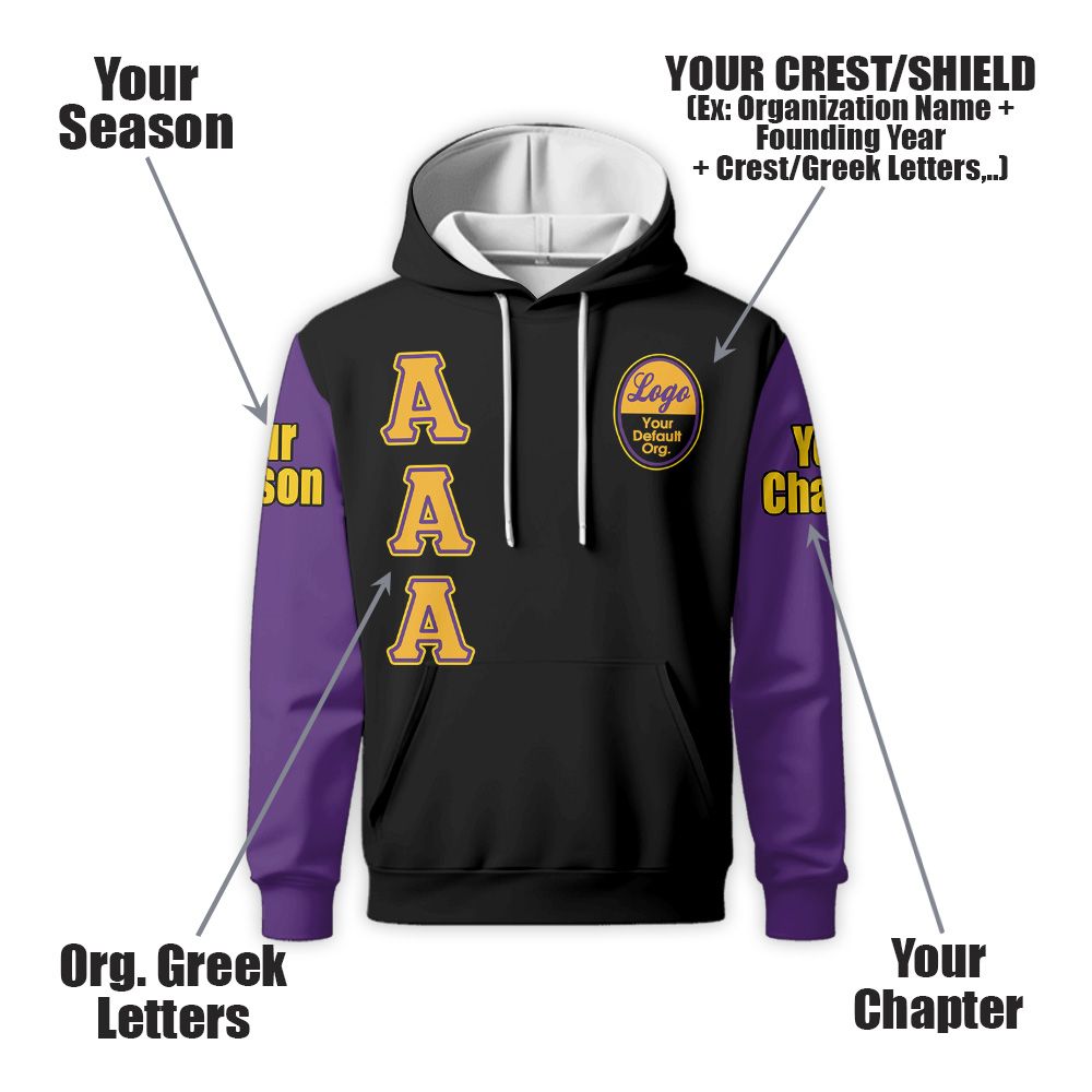 Custom Chapter Hoodie, Omega Psi Phi Black Purple Sleeve 1911 ΩΨΦ Fraternity Hoodie