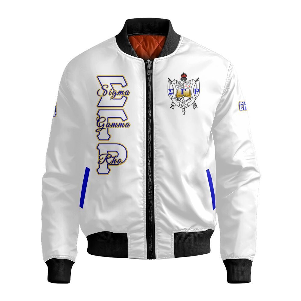 Ireishprint Sigma Gamma Rho Custom Chapter Crop Shirt, Personalized White Sigma Gamma Rho Sorority Bomber Jacket