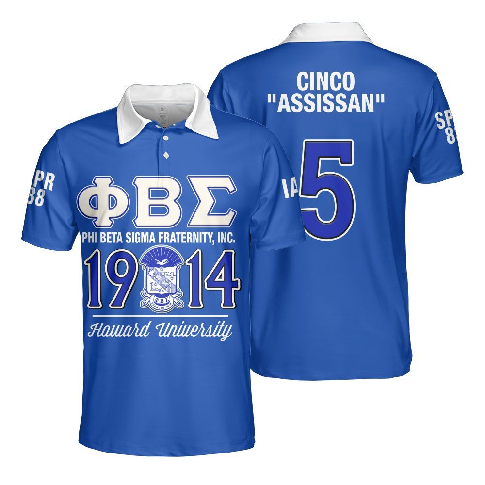 Ireishprint ΦΒΣ Custom Probate Line Polo Shirt, Personalized Royal Blue Lettered Fraternity Polo Shirt