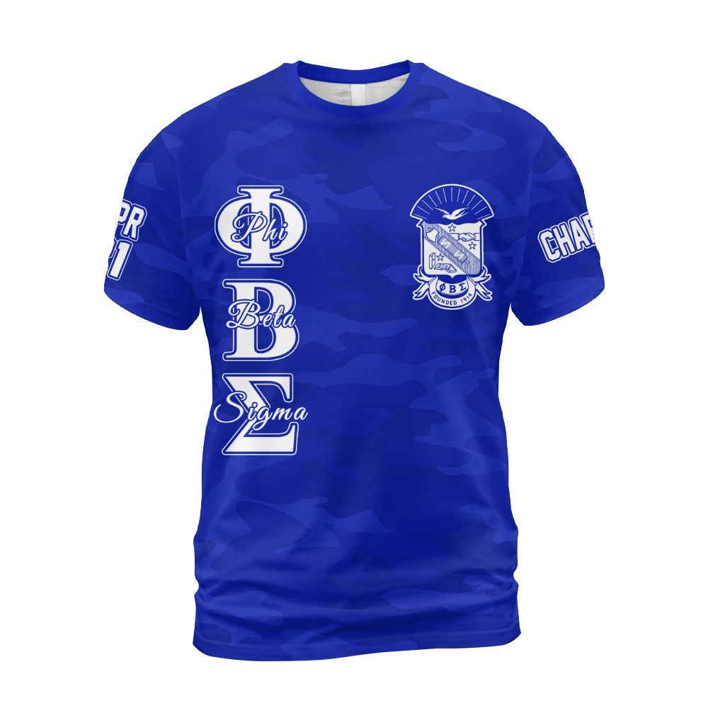 Ireishprint ΦΒΣ Custom Chapter Shirt, Personalized Camo Style Royal Blue Shirt 1914 Fraternity Shirt