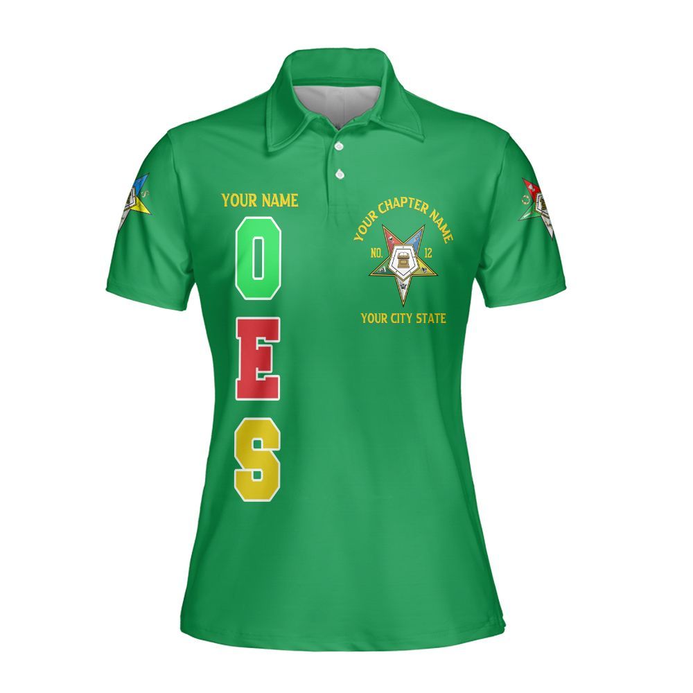 Ireishprint OES Custom Custom Legacy Polo Shirt, Customize Color Block Green Order Of The Eastern Star OES Sorority Polo Shirt
