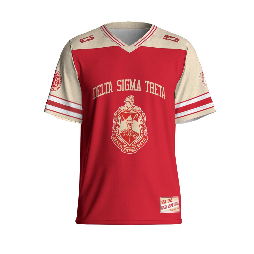 Ireishprint Delta Sigma Theta Custom Back Line Football Jersey, Personalized Crimson Red Delta 1913 Jersey Sorority