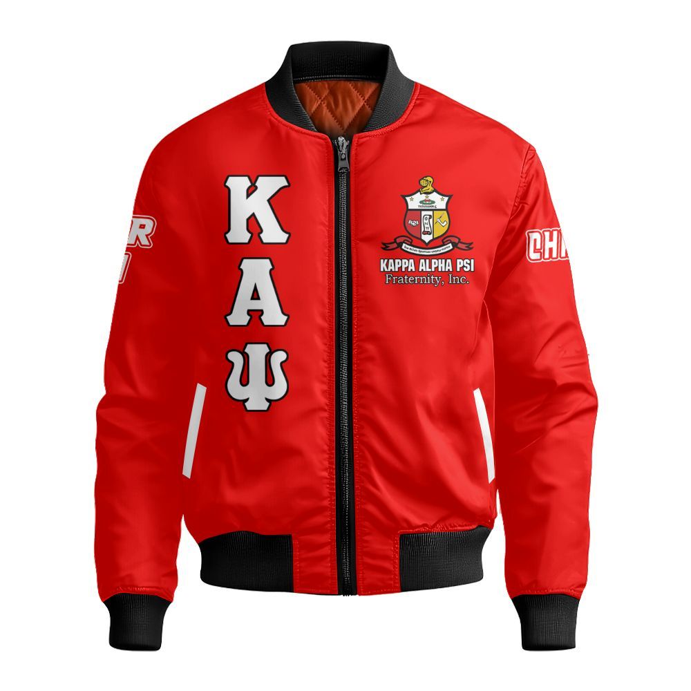 Ireishprint ΚΑΨ Custom Chapter Bomber Jacket, Personalized Kappa Guy Krimson Jacket ΚΑΨ Fraternity Bomber Jacket