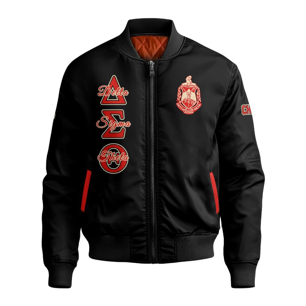 Ireishprint Delta Sigma Theta Custom Chapter Crop Shirt, Personalized Elephant Hand Sign Black Delta Sigma Theta Sorority Bomber Jacket