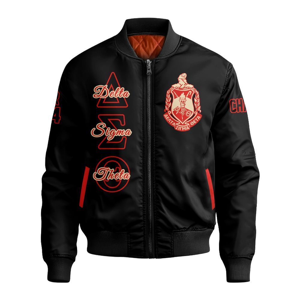 Ireishprint Delta Sigma Theta Custom Chapter Shirt, Personalized Black Shirt Delta Sigma Theta Sorority Bomber Jacket