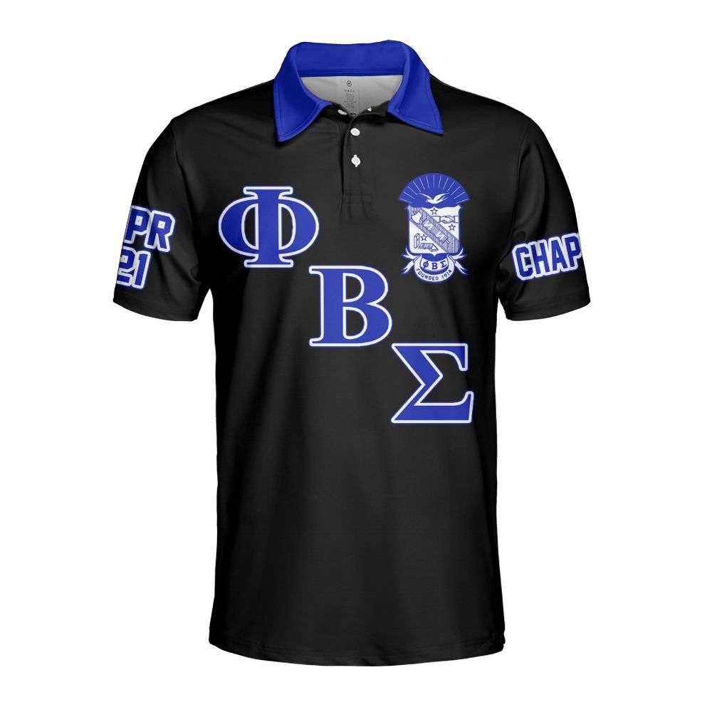 Ireishprint ΦΒΣ Custom Chapter Polo Shirt, Personalized Dove Black Royal Blue Polo Shirt 1914 Fraternity Polo Shirt